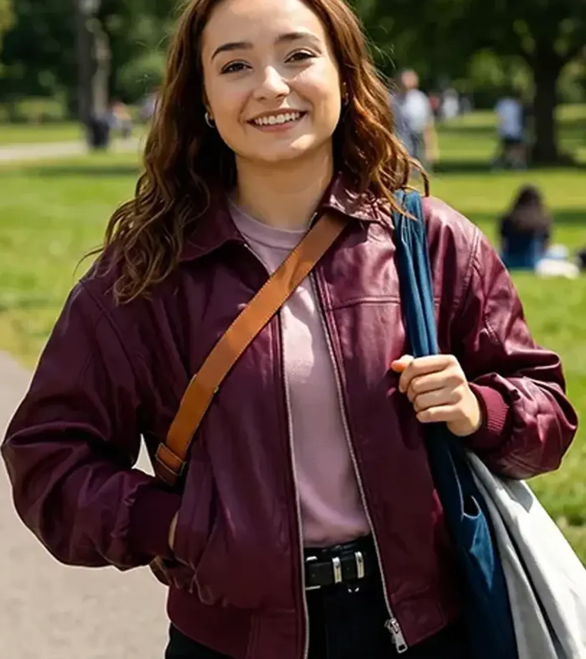 Below 2026 Ruby Stokes Maroon Leather Jacket