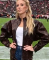 Buy Allegiant Stadium 2026 Brittany Mahomes Brown Leather Jacket On Sale