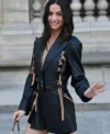 Buy Ana de Armas Paris Fashion Week 2026 Black Leather Blazer On Sale