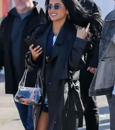 Buy Becky G Super Bowl LX 2026 Black Leather Trench Coat