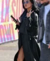 Buy Becky G Super Bowl LX 2026 Black Leather Trench Coat On Sale
