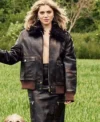 Buy Bella Maclean Rivals S02 Taggie O’Hara Brown Fur Bomber Leather Jacket On Sale