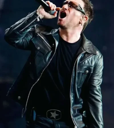 Buy Bono Vox U2 Innocence Experience Black Leather Biker Jacket On Sale