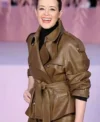 Buy Claire Foy PFW 2026 Claire Foy Brown Leather Jacket