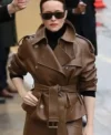 Buy Claire Foy PFW 2026 Claire Foy Brown Leather Jacket On Sale