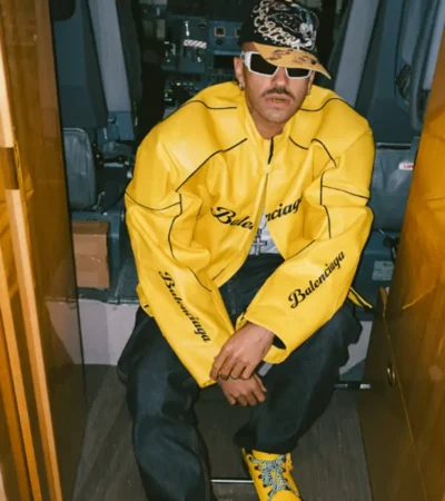 Buy Colombia 2026 Feid Balenciaga Yellow Leather Jacket On Sale
