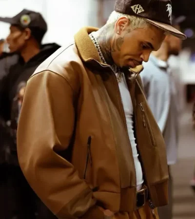 Buy Concert Bay Area Night 3 Chris Brown Bomber Leather Jacket On Sale