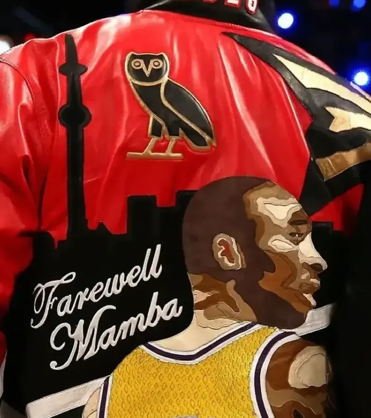 Buy Drake Farewell Mamba Red and Black Leather Jacket On Sale