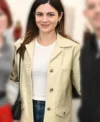 Buy Frieze Art Fair London Monica Barbaro Beige Leather Jacket On Sale