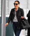Buy Gal Gadot London 2026 Heathrow Airport Black Biker Leather Jacket