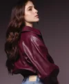 Buy Guess Mexico Fatima Bosch Burgundy Bomber Leather Jacket