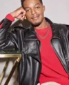 Buy I Play Rocky Stephan James Black Pebbled Leather Bomber Jacket On Sale