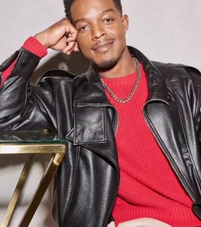 Buy I Play Rocky Stephan James Black Pebbled Leather Bomber Jacket On Sale