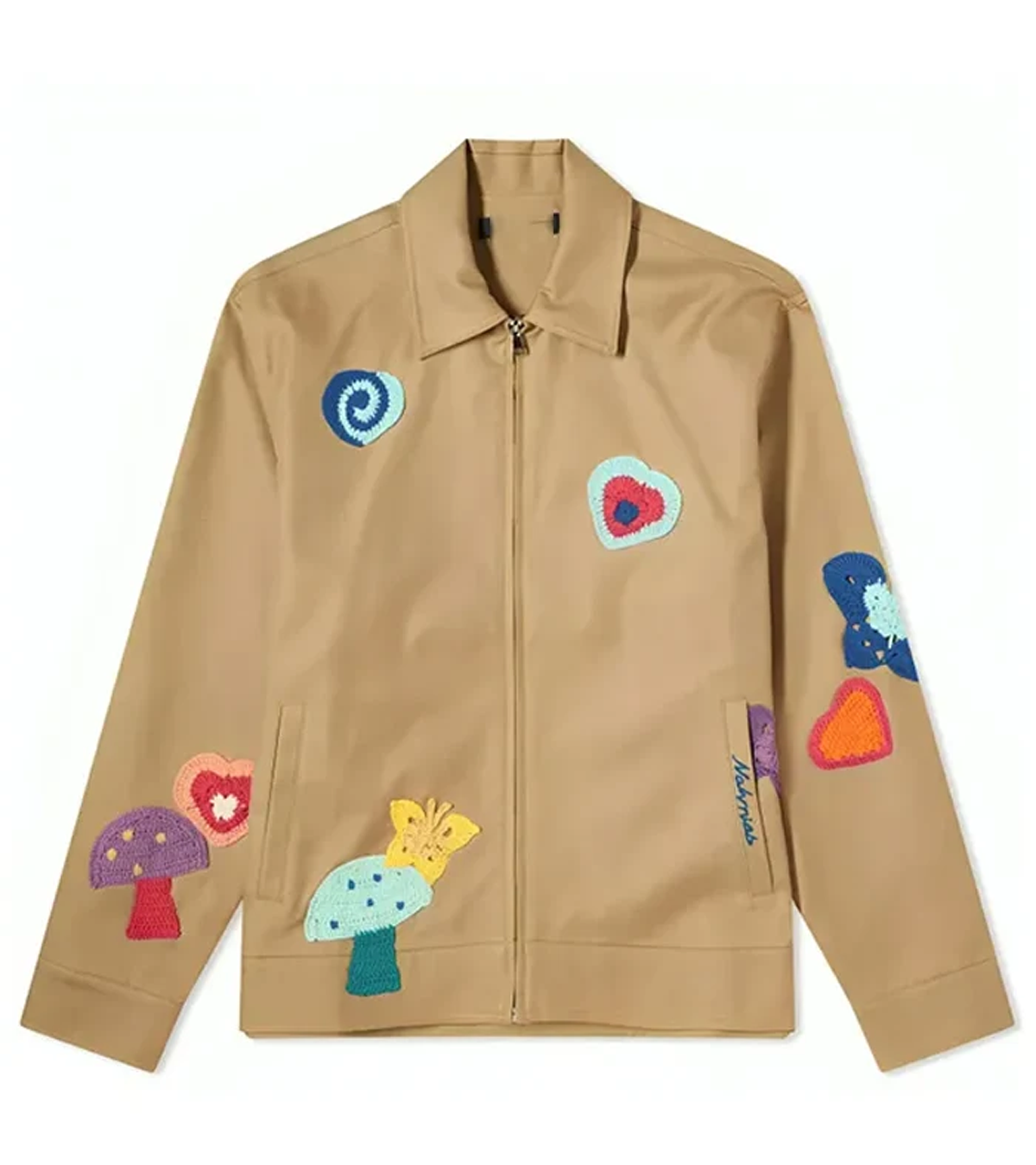 Buy Joe Burrow Paris Fashion Week 2026 Camel Patchwork Harrington Leather Jacket On Sale