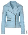 Buy Kristi Sky Blue Studded Real Leather Jacket