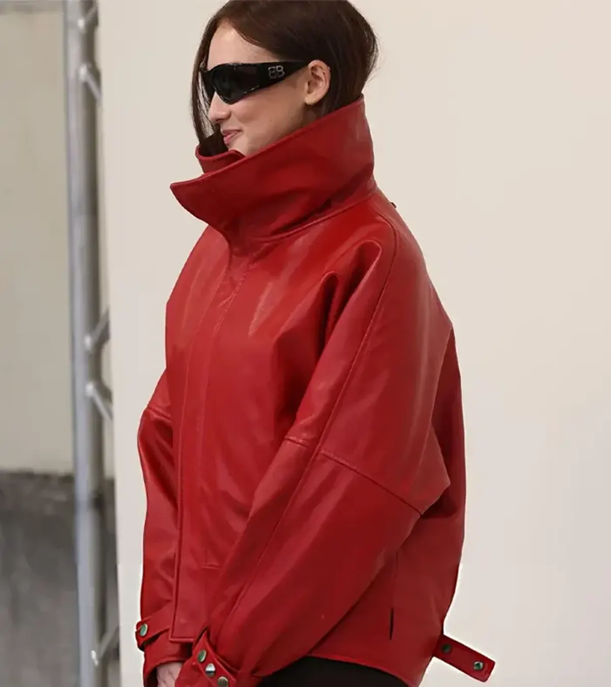 Buy Lola Tung Paris Fashion Week SS27 Red Leather Jacket On Sale