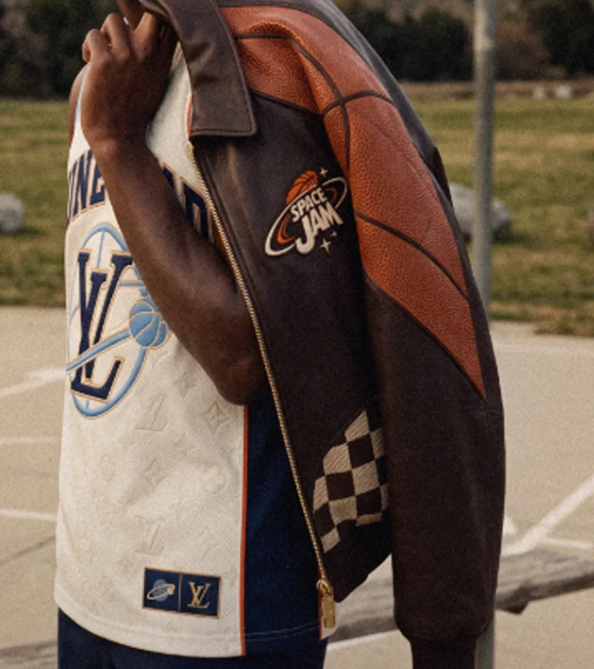 Buy Louis Vuitton x Space Jam Michael Jordan Brown Leather Bomber Jacket