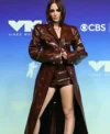 Buy MTV Video Music Awards 2026 İnci Gürün Textured Brown Long Leather Coat On Sale