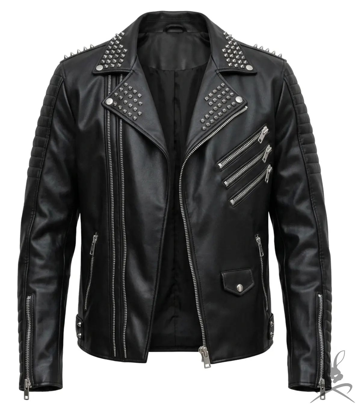 Buy Mens Black Punk Rock Studded Real Leather Biker Jacket