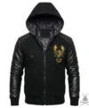 Buy Mens Black Scorpion Hooded Jacket with Genuine Leather Sleeves