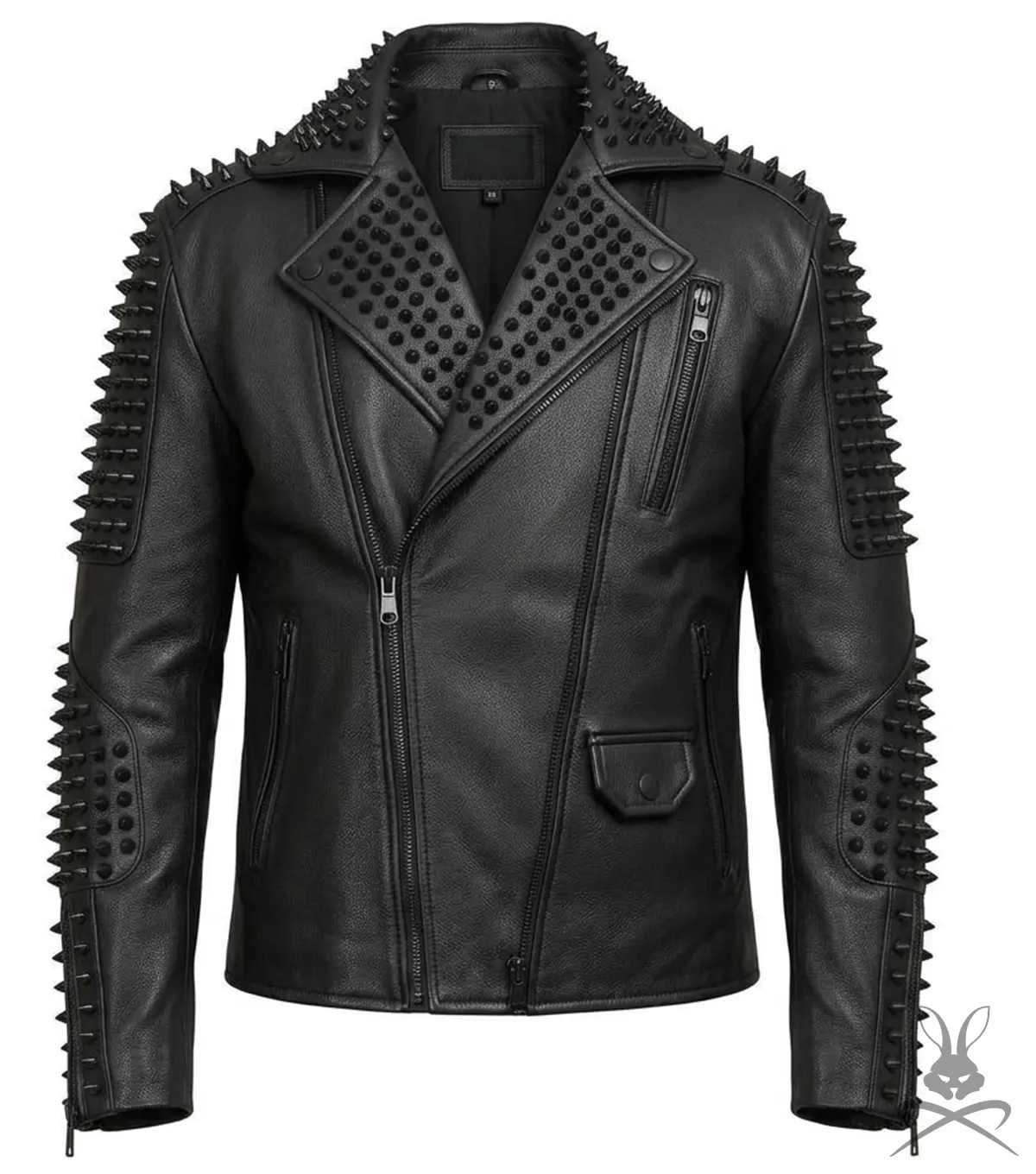 Buy Mens Black Studded Punk Rock Real Leather Biker Jacket