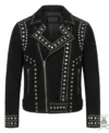 Buy Mens Black Studded Suede Leather Biker Jacket