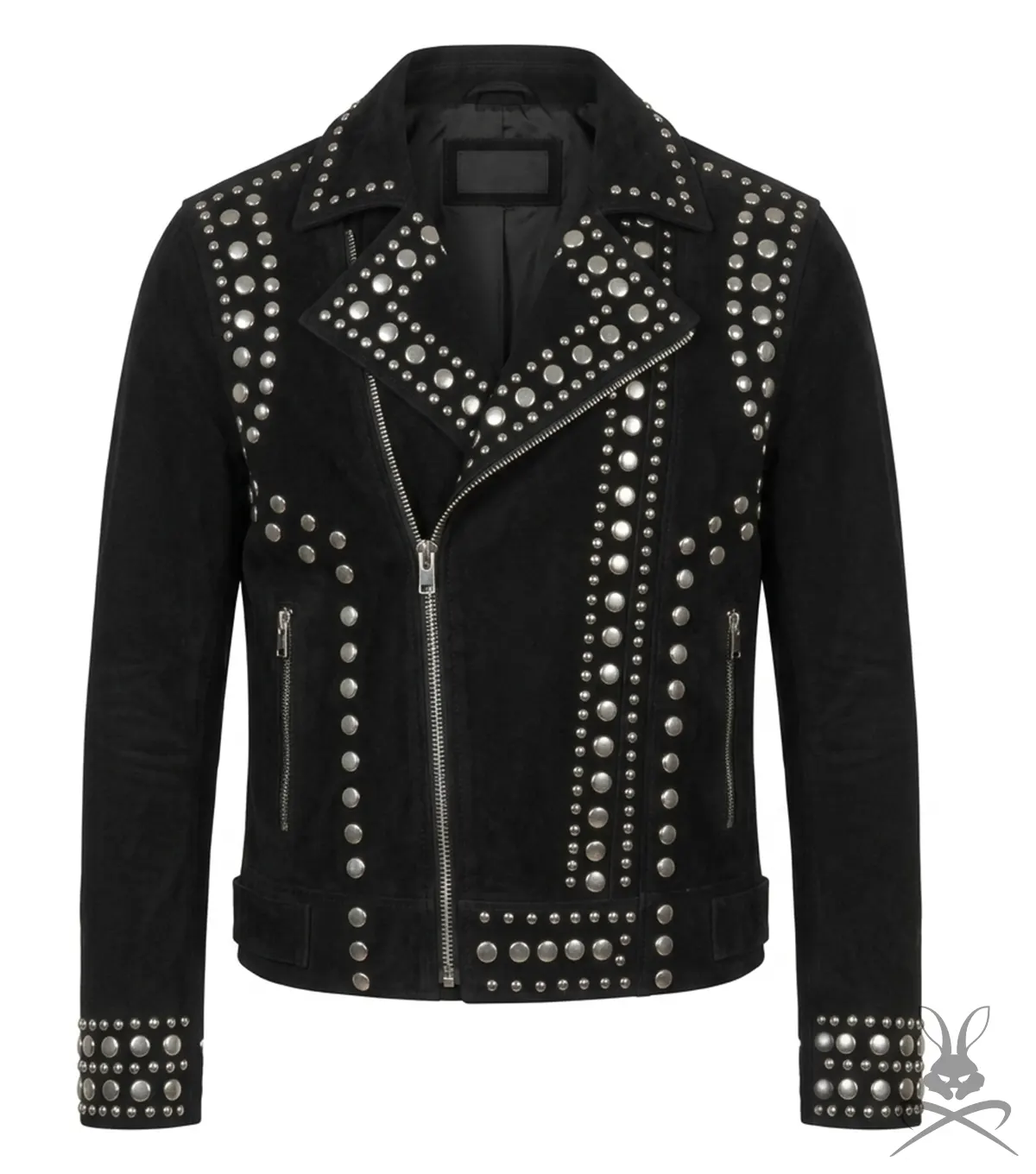 Buy Mens Black Studded Suede Leather Biker Jacket
