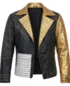 Buy Mens Black and Gold Cone Spike Leather Jacket