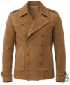 Buy Mens Brown Suede Double-Breasted Pea Coat
