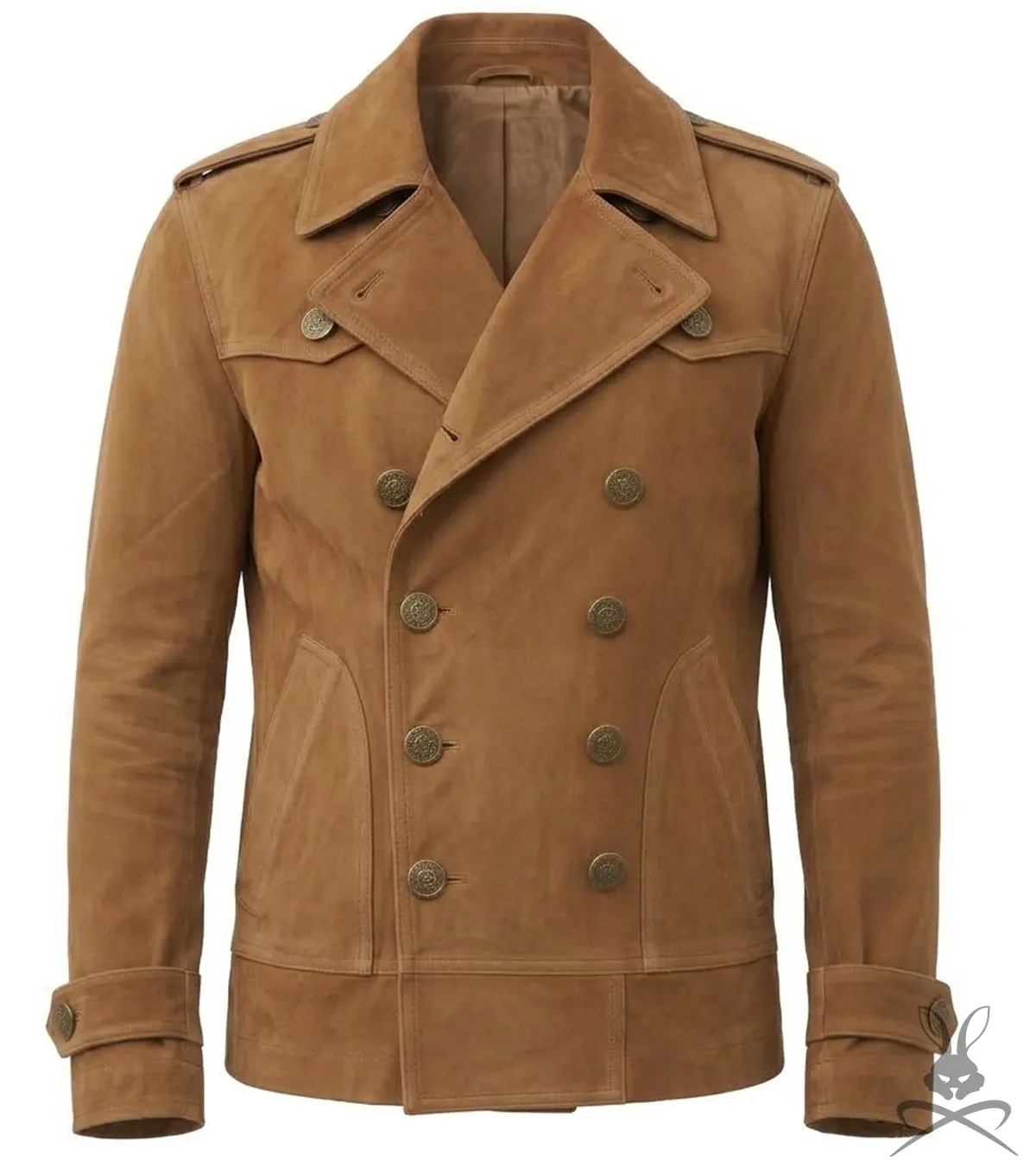 Buy Mens Brown Suede Double-Breasted Pea Coat