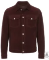 Buy Mens Burgundy Suede Trucker Leather Jacket