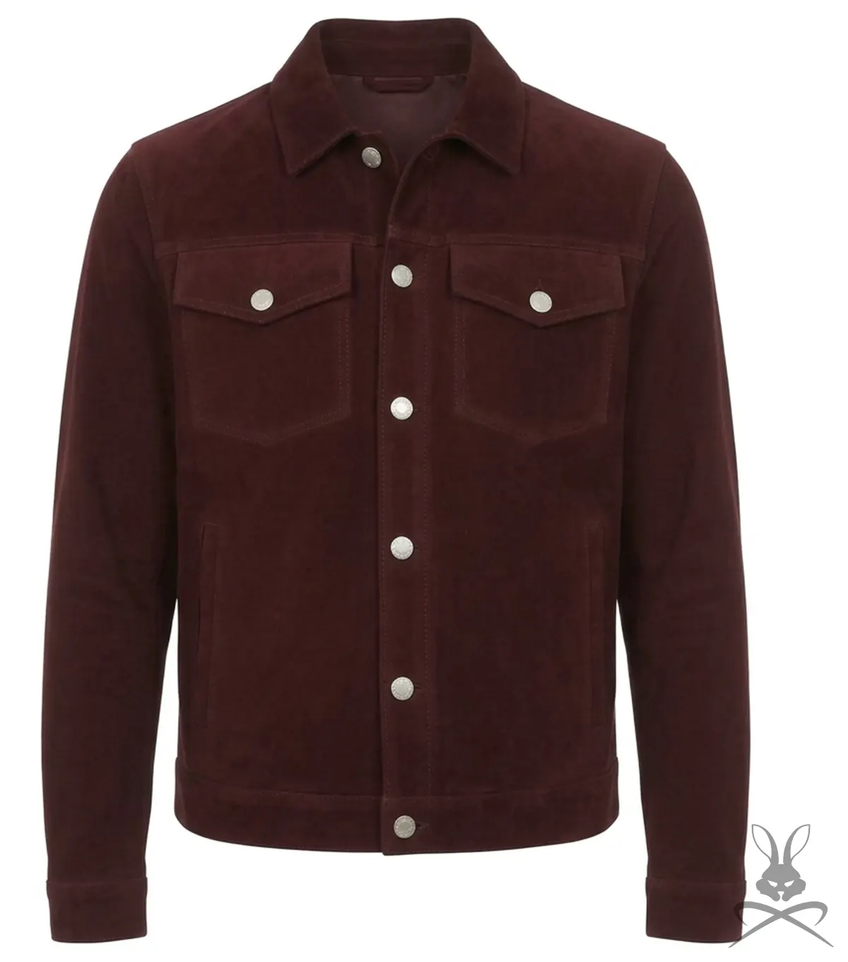 Buy Mens Burgundy Suede Trucker Leather Jacket