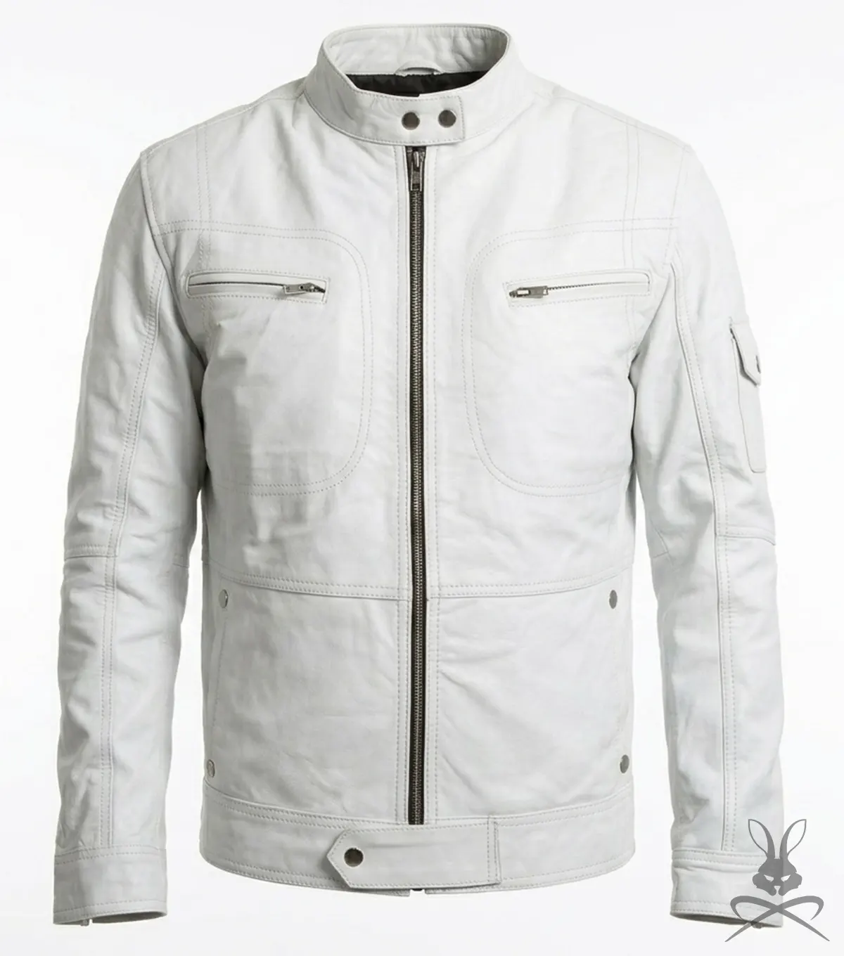 Buy Mens Flawless White Bomber Real Leather Racer Jacket