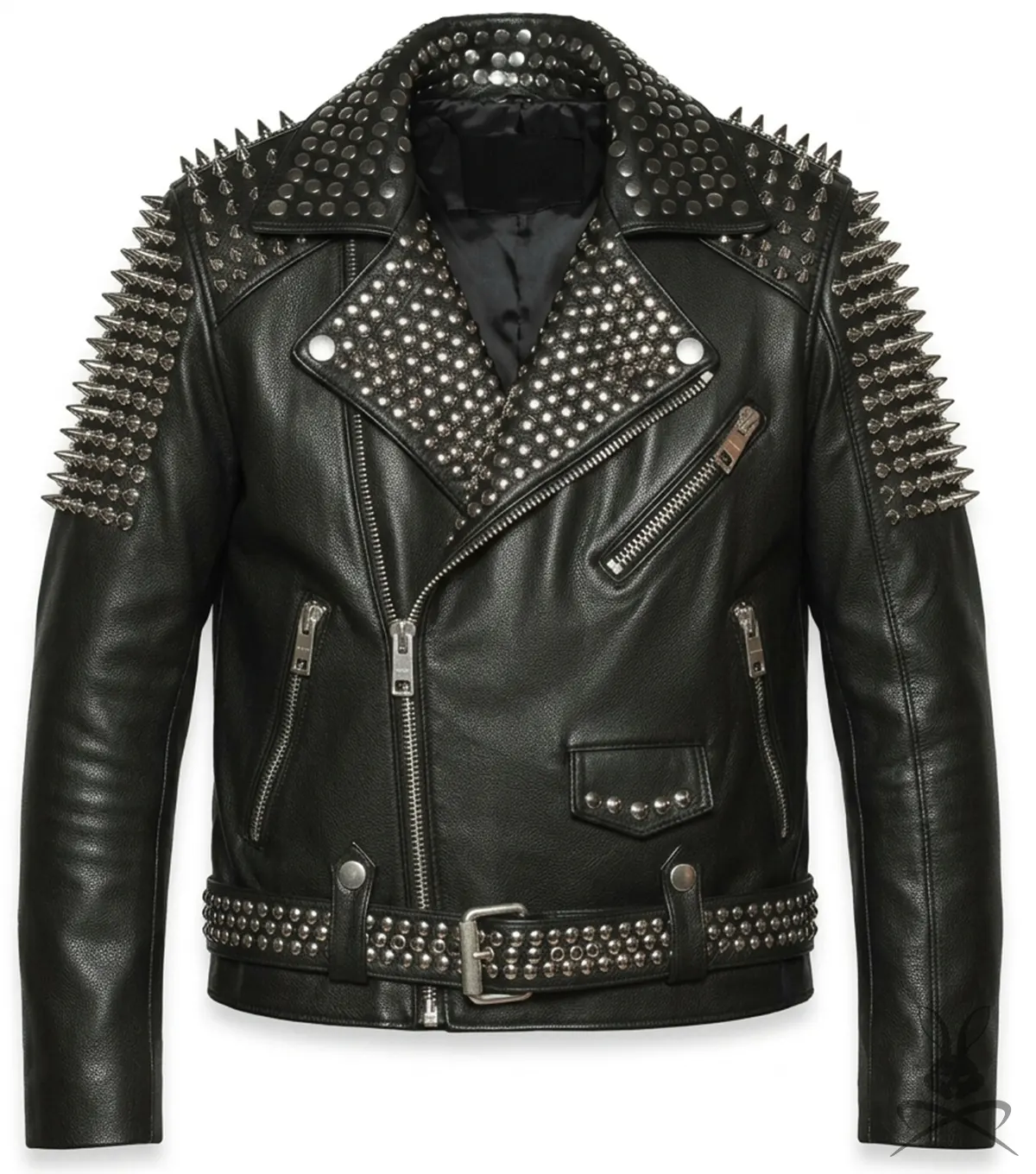 Buy Mens Lambert Black Studded Spiked Leather Biker Jacket