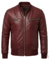 Buy Mens Maroon Red Real Leather Jacket with Elastic Bottom