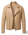 Buy Mens Tan Studded Belted Leather Biker Jacket