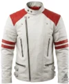 Buy Mens White Real Leather Biker Jacket with Red Patches