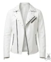 Buy Mens White Studded Leather Biker Jacket