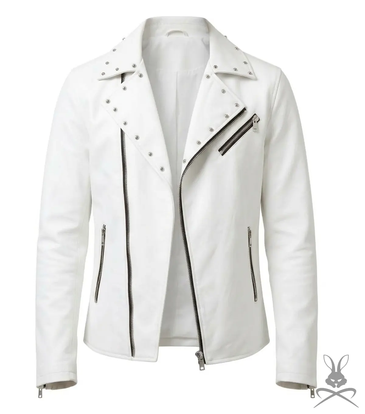 Buy Mens White Studded Leather Biker Jacket