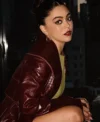 Buy Mika Abdalla Off Campus Press Tour 2026 Burgundy Leather Trench Coat On Sale