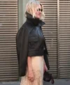 Buy Naomi Watts Paris Fashion Week 2026 Black Cropped Leather Flight Jacket
