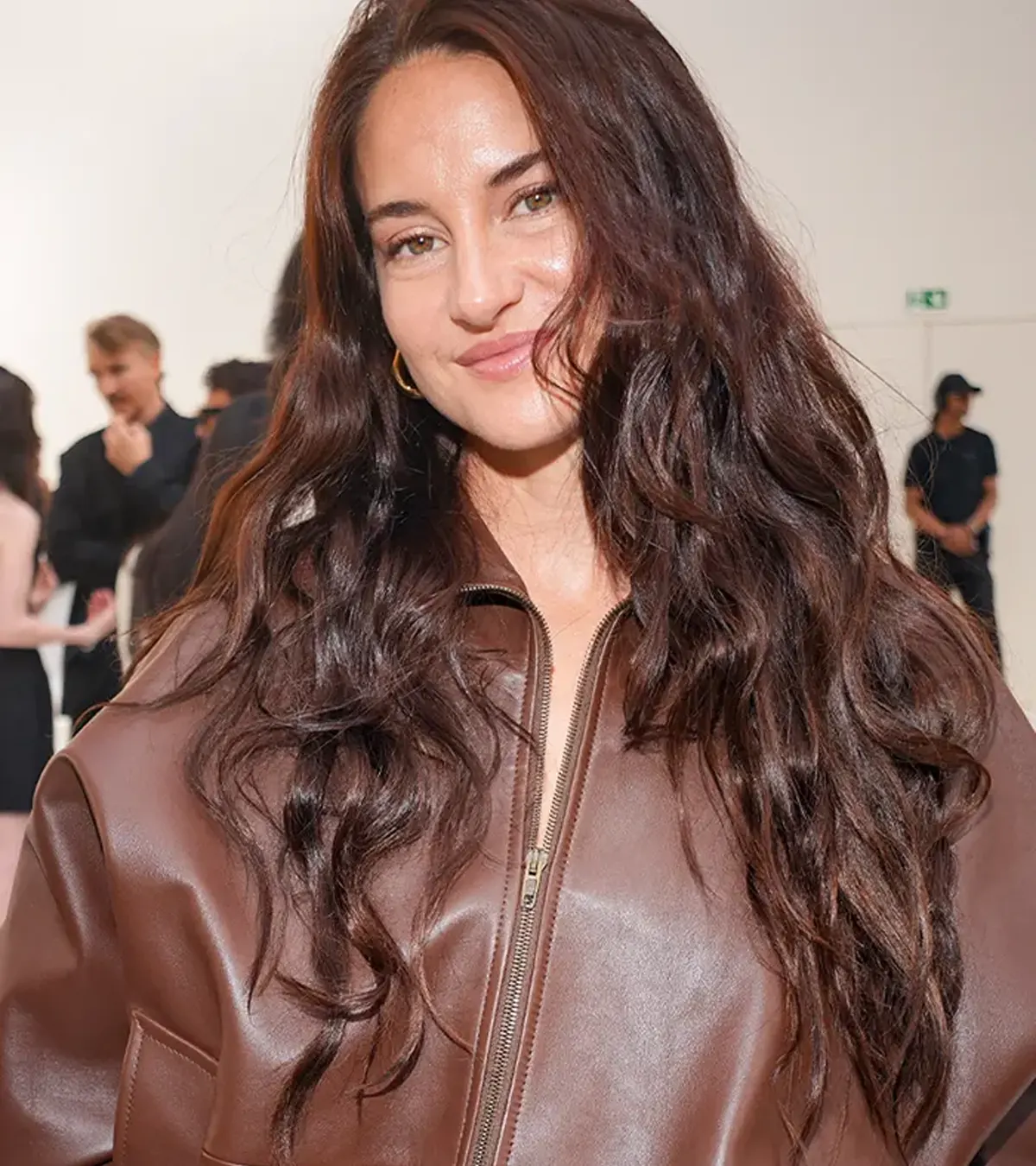 Buy Shailene Woodley Paris Fashion Week 2026 Brown Leather Jacket