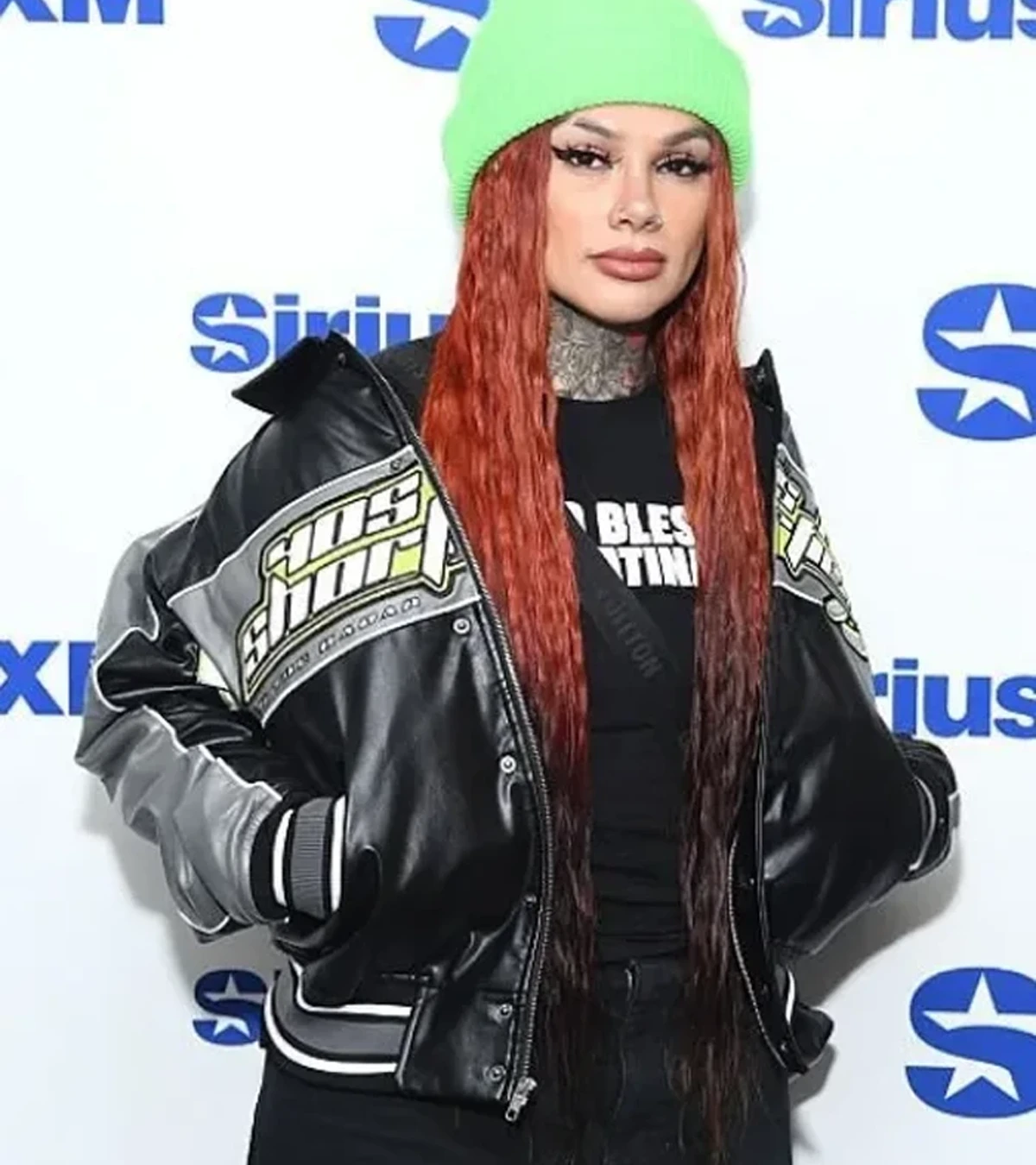 Buy Snow Tha Product XM Studios 2026 GHOST TOWN Graphics Black Leather Varsity Jacket