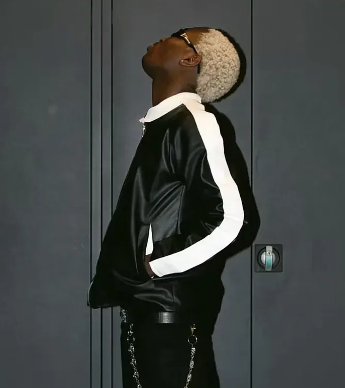 Buy TML Vibez Racing Stripe Black Leather Biker Jacket On Sale