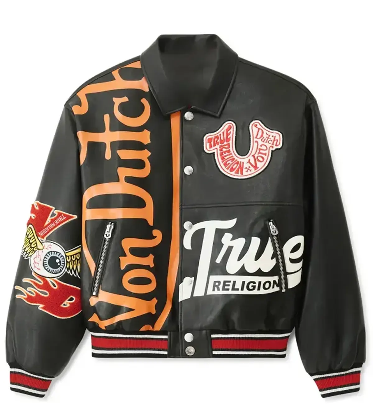 Buy Von Dutch x True Religion Black Leather Bomber Jacket