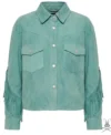 Buy Womens Aquifer Green Cropped Suede Leather Jacket with Western Fringe