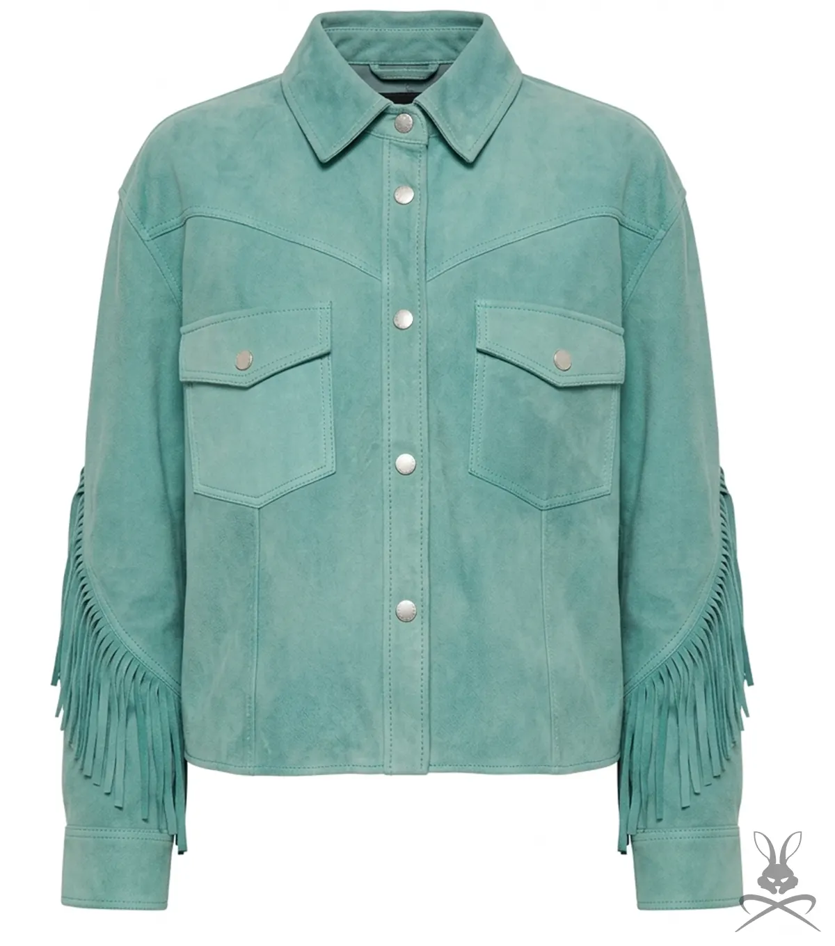 Buy Womens Aquifer Green Cropped Suede Leather Jacket with Western Fringe