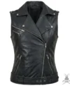 Buy Womens Black Belted Motorcycle Leather Vest with Silver Zippers