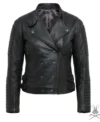 Buy Womens Black Double Breasted Quilted Moto Leather Jacket
