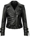 Buy Womens Black Silver Spiked Studded Real Leather Biker Jacket